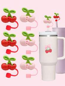 1/2/4/6pcs Cherry Straw Covers, Fits 30&40oz Tumblers, 10mm Cute Straw Caps, Reusable Straw Sleeves, Dust-Proof Straw Covers, Minimalist Straw Caps, Suitable For Driving, Office, Outdoor Camping, Valentine's Day Gift, Cup Accessories - Multicolor - View 2