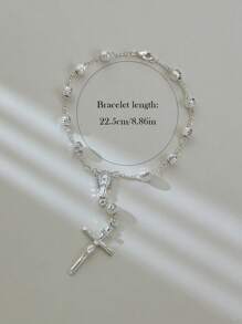 Pulseira Exquisita da Cruz da Virgem Maria em Prata