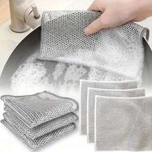 2/5/10 pièces Nouveaux chiffons à vaisselle polyvalents en fil métallique, chiffon à vaisselle en fil métallique de haute qualité sans rayure, pour le nettoyage humide et sec, chiffons à vaisselle en fil sans rayure pour la maison, la cuisine, la vaisselle, les éviers, les plaques de cuisson, facile à rincer