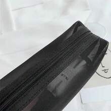 3Pcs Black Simple Style Nylon Mesh Cosmetic Bag Large Capacity Waterproof Travel Pouch Convenient Storage Bag Packing Bag For Travel Graduation Make Up Bag - Black - View 6