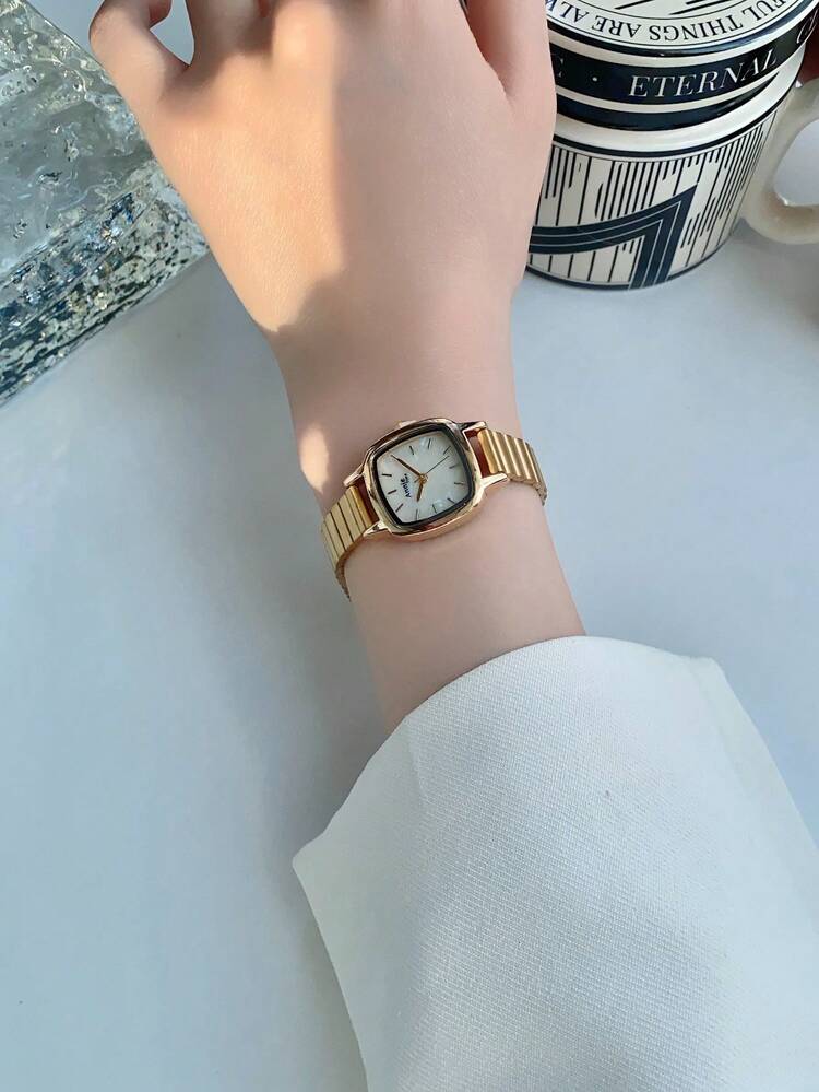 1 件女士银色/金色简约优雅小表盘不锈钢表带石英表，精致的节日礼物 - 均碼 - 查看 5