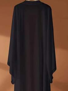 Prenda exterior de estilo bohemio de manga larga en gasa negra con cinturón en la cintura y bufanda fluida - Tela ligera y sin estiramiento, adecuada para primavera y otoño