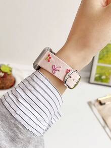 1 件女式粉色蝴蝶结樱桃花刺绣皮革表带，兼容 表带 38/40/41/42/44/45/49/(S10 42)/(S10 46) 毫米，兼容表带 S10/Ultra/Se/9/8/7/6/5/4/3/2/1，时尚可爱，INS 风格，表带，智能表带，母亲节/日常/派对礼物 - 粉色 - 查看 4