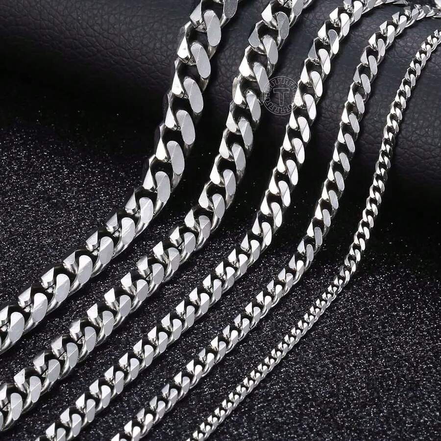 Trendsmax 3/5/7/9/11mm Men's Stainless Steel Curb Cuban Chain Necklace Basic Jewelry 18-30inch Silver Color For Men Women Gift - 11mm - 查看 1