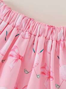 Kids Girl 2 Piece Outfit Lapel Sleeveless Tank Tops And Golf Print Pleated A-Line Skirt Set For Toddler Summer Clothes - 紅色 - 查看 6