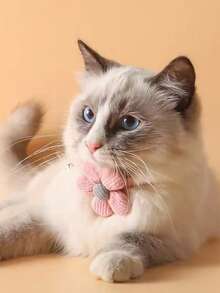 1 件毛绒花宠物项圈配可爱猫铃铛，时尚宠物猫/狗配饰 - 彩色 - 查看 4