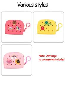 1pc Fashionable Silicone Mini Coin Purse,Cartoon Silicone Bag Hole Bag Diy Detachable Cute Storage Bag Hollow Design, Lightweight Zippered Change Pouch, , Lining-Free, Wipe-Clean, Jewelry Organizer Accessory For Shoes, Jewelry, Watches,Coin Suitable For Back To School, Daily Commuting,Ideal For Gift Picking
