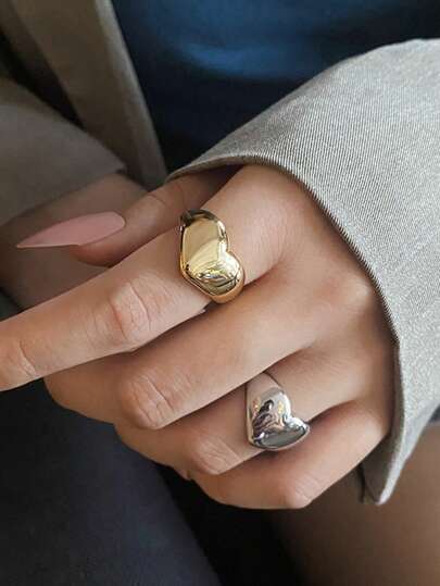 1 pieza Anillo ancho con decoración de corazón brillante para mujeres, adecuado para uso diario