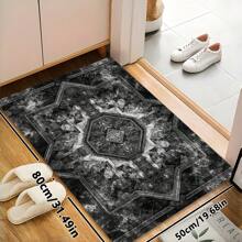 1pc Luxury Black & Gray Vintage Boho Area Rug With American Creative Elements, Rectangular Soft & Anti-Slip Carpet For Outdoor, Entryway, Living Room, Bedroom, Laundry Room, Bathroom, Game Room, Machine Washable, Home Decor