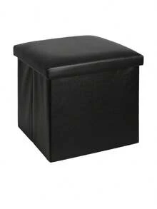 Cubo Otomano de Almacenamiento, Asiento para Sala de Estar, Dormitorio, Oficina, Casa, Reposapiés de Almacenamiento, Set De Almacenamiento Multifuncional con Otomana y Taburetes, Bancos de Almacenamiento, Taburete Plegable, Espacio para el Hogar, Sofá, Asiento, Banco, Armarios para Zapatos, Taburete. - Negro Vinipiel - Ver 1