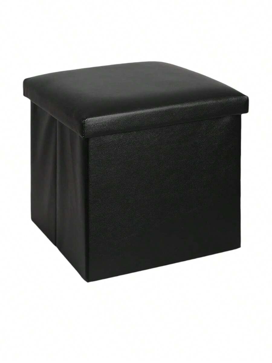 Cubo Otomano de Almacenamiento, Asiento para Sala de Estar, Dormitorio, Oficina, Casa, Reposapiés de Almacenamiento, Set De Almacenamiento Multifuncional con Otomana y Taburetes, Bancos de Almacenamiento, Taburete Plegable, Espacio para el Hogar, Sofá, Asiento, Banco, Armarios para Zapatos, Taburete. - Negro Vinipiel - Ver 1