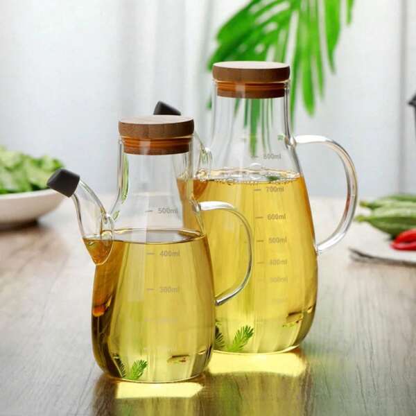 1 Stück schweres Glas Öl Spender - lecksicher, unverzichtbar für die Küche mit Messmarkierungen, Mehrzweck Flasche für Speiseöl, Sojasauce & Essig, Gewürzbehälter für den Heimgebrauch