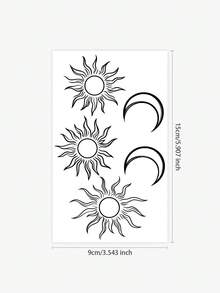 1 件可水洗防水防汗不反光临时纹身贴纸，带深色太阳月亮风图案，适合人群，男女通用，可贴于颈部 - 黑色 - 查看 3