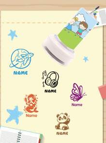 1pc Custom Round Signature Stamp For Kids With Transparent Shell, Name Stamps Personalized, DIY Customized Self Inking Name Stamp, Stamps For Signing Name With Icons