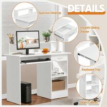 Home Office Wood Computer Desk With Drawers And Pull-Out Keyboard Tray, Study Writing Desk PC Laptop Table With Hutch And Storage Shelves, Modern Workstation, Black - White - View 4