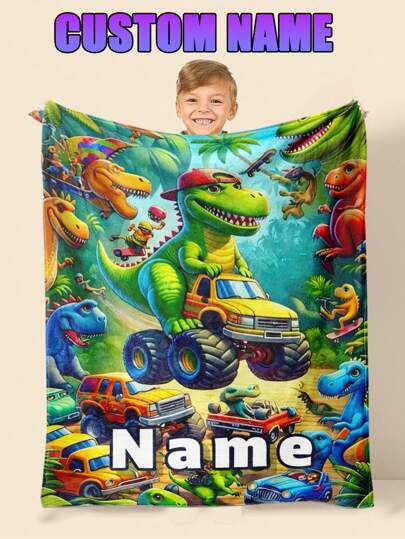 1pc Custom Personalized Color Name Throw Blanket, With Dinosaur Paradise Blanket For Girl Boy Great Holiday Gift For Daughter,Son,Classmates, Friends,Super Soft Warm Gorgeous Cozy, For All Seasons, Suitable For Indoor, Camping, Air-Conditioned Room, Sofa, Living Room,Bedroom,Home,Halloween, Ideal Gift For Children's Day, Christmas, Birthday,Multi-Functional,Ornamental,Letter,Stylish,Modern,Colorful,Cute,Adorable,Casual,Custom,Personalised,Unique,Customized,Ideal Gifts For Him,Ideal Gifts For Her