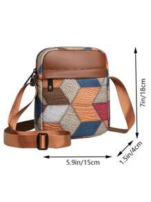Bolsa a Tiracolo Quadrada Pequena Leve de Patchwork com Cores Contrastantes, Bolsa Transversal Essencial de Moda para Homens em Negócios