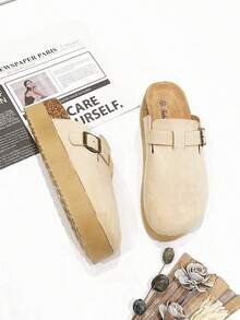 Women's Platform Clogs With Round Toe, Women's Clogs Flip Flops, Cork Insole And Adjustable Buckle Strap - 米色 - 查看 2