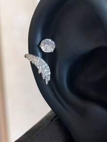 1pc Screw-On Heart Shaped Earring, Unique Design Ear Cuff Earring, Lightweight Luxury Earring For Women - Blue - View 5