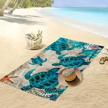 1 szt. Szybkoschnący miękki ręcznik plażowy z mikrofibry z wzorem żółwia morskiego - chłonny koc plażowy, odpowiedni do podróży, pikniku, na zewnątrz, na wakacje, pływania, kempingu - niezbędny na plaży latem, wakacje, wystrój łazienki