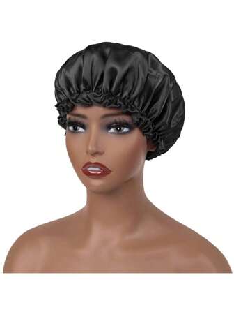 1pc Women Solid Color Satin Cap, Stretchy Oversized Hat, Fashion Sleeping Cap, Suitable For Everyday Use, Hair Protection And Styling