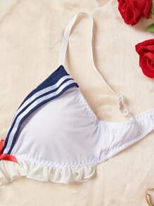 2 Peças Conjunto de Lingerie Sexy Inspirado em Temas Náuticos - Detalhes em Babado, Acentos em Laço, Sutiã com Armação e Calcinha para Jogo de Papel Erótico
