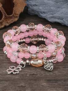 3 件优雅浪漫水晶心形设计复古手链，适合女性日常佩戴，情人节、约会、节日送给女友/妻子的礼物 - 粉色 - 查看 11