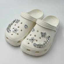 8pcs Shoe Decoration Set With Pearls, Chains & Cute Bear-Shaped Charms, Metallic-Looking, Removable & Suitable For Clogs, DIY Fashionable Accessories