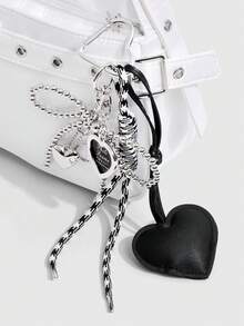 1件Y2K奢华哥特风手工串珠银色CCB蝴蝶结，滴油皮革心形编织绳钥匙扣/包包挂件，适合女性日常佩戴，节日礼物/伴娘礼物/蝴蝶结礼物/音乐节礼物 - 黑色 - 查看 7