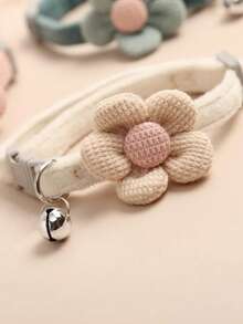 1 件毛绒花宠物项圈配可爱猫铃铛，时尚宠物猫/狗配饰 - 彩色 - 查看 10