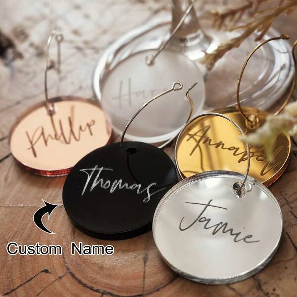 Personalized Acrylic Circle Tall Cup NameTag,Personalized Wedding Name Tag, Wedding Favours Drink Tag Name For Glasses Glass Maer Wine Charm Drink Topper Place Card Ideas Keyring Favour Key Chain Favors,Thank You Label