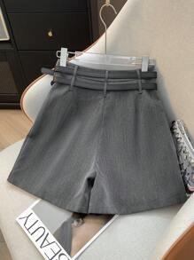 Jupe Mini Mignonne à Double Taille avec Bloc de Couleur Gris Taille Basse pour Femmes Retournant à l'École en Automne