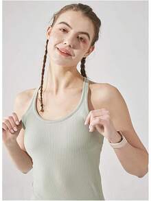 Yoga Racerback Tank Top For Women With Built In Bra,Women's Padded Sports Bra Fitness Workout Running Shirts - 綠色 - 查看 2