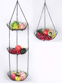 Hochwertige 1-stöckige/3-stöckige hängende Obst- und Gemüseaufbewahrung für die Küche, mit stabilen Metallkettenaufhängungen, Drahtkorb für Obst und Gemüse, hochwertige Drahtaufbewahrung, Landhausstil Küchenaufbewahrung