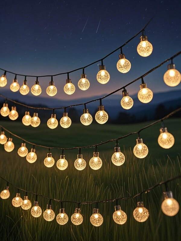 1 pezzo di luci a stringa a led a forma di sfera di cristallo, 20/30/50/100/200 led, luci a stringa impermeabili per esterni, luci da giardino a energia solare, luci da giardino a energia solare per patio, patio, matrimonio, festa, decorazione.