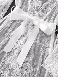 Deep V-Neck Lace Semi-Sheer Fashionable Charming Design Lingerie Set, Sexy Sleepwear For Women