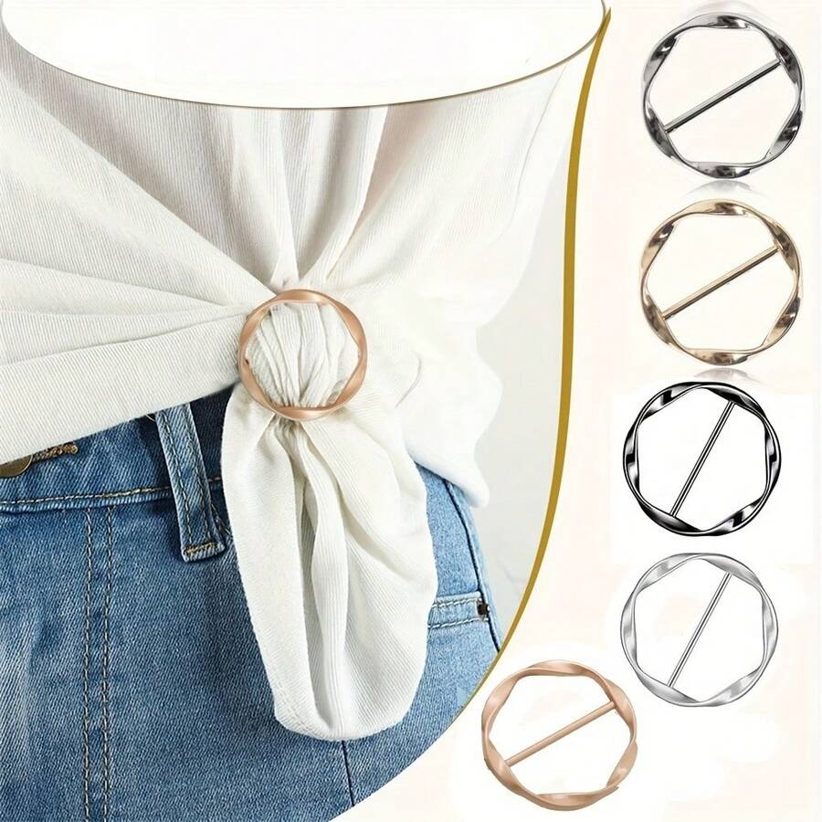 5-Piece Multi-Functional Metal Scarf & T-Shirt Clips - Easy Knotting, Waist Cinching Accessories, Suitable For Sewing, Knitting, And DIY Crafts, Adjustable And Reusable - 5-piece Set - View 1