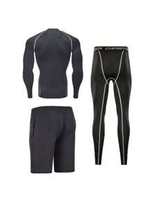 3pcs Men's Gym Sportswear Set, Quick Dry Compression Training Suits For Running, Basketball, All Seasons