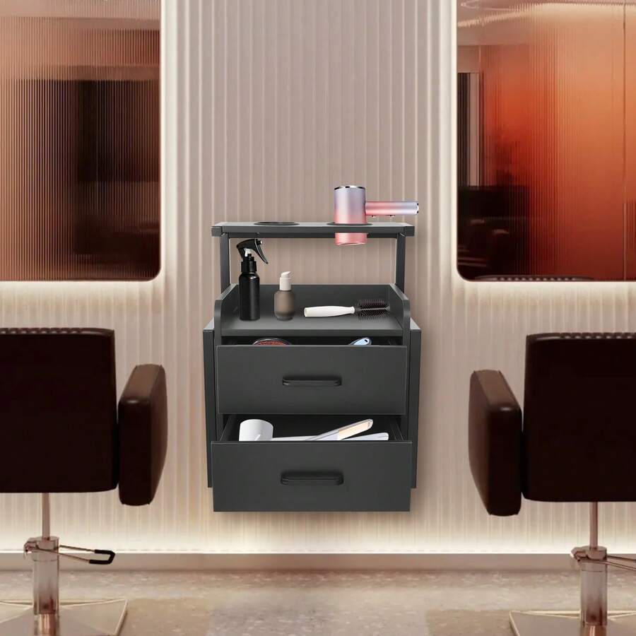 Hairdresser Cabinet Hanging Cabinet 40x30x48cm, Floating Wall Cabinet With 2 Drawers Modern Wall Cabinet For Spas, Hair Salons, Salons, Bathroom - Black - View 1