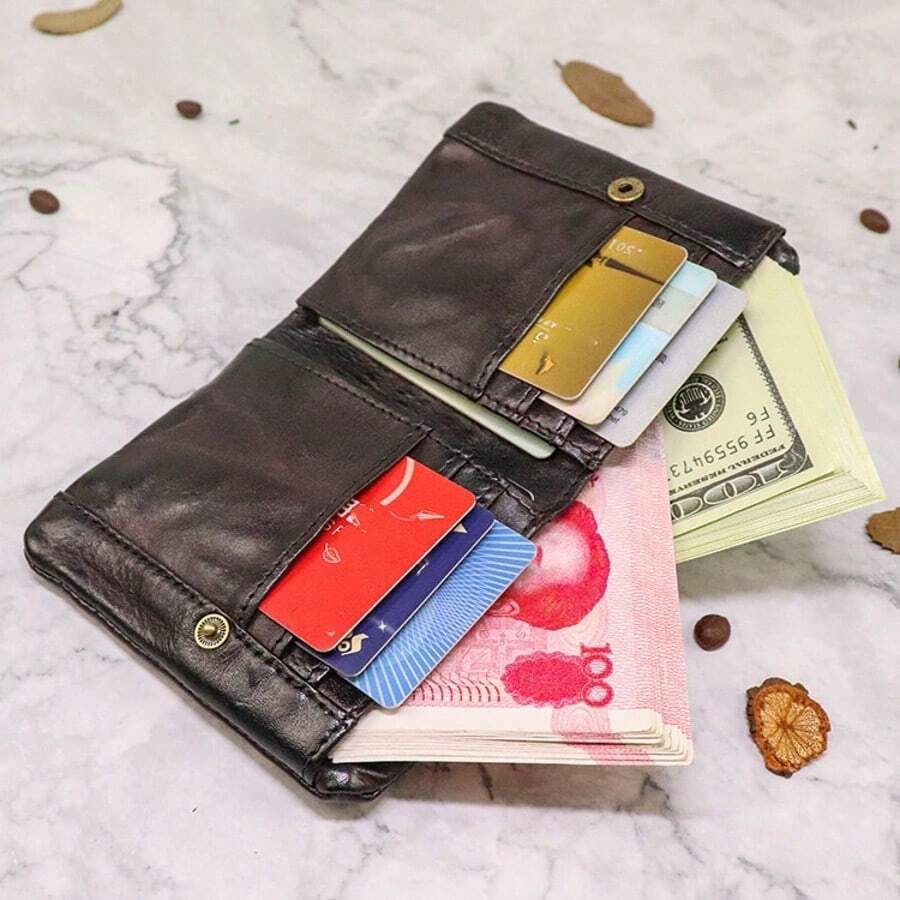 Vintage Genuine Leather Wallet Minimalist Long Style Distressed Top Layer Cowhide Handmade Wallet For Men Wallet Purse Wallet Long Wallet For Women Wallet Mini Wallet - Coffee - View 1