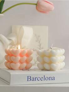 1pc Creative Soy Wax Cube Scented Candle, High-End Wedding Favor Gift, Handmade Decorative Piece, Aroma Candle Ornament, Home Decor Scented Candle, Birthday Gift - Pink - View 2