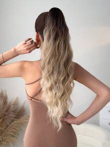 22 Inch Ombre Clip-In Ponytail Hair Extensions, Wrap Around Long Wavy Ponytail Synthetic Wigs, Heat Resistant Fiber For Girls And Women Daily Use - Ombre - View 9
