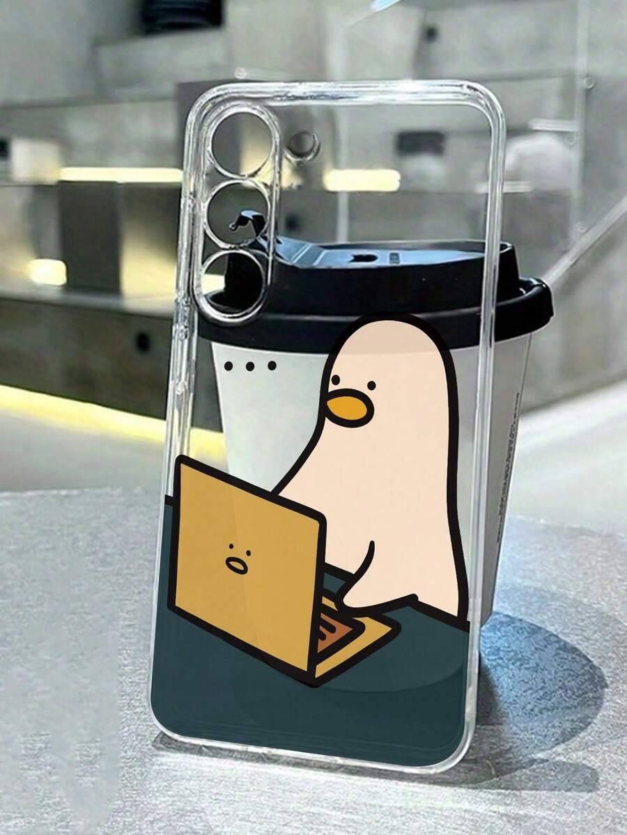 1pc High-Precision Transparent Computer Duck Painting Thick Anti-Fall Transparent Phone Case Cover Compatible With IPhone 16/16 Pro/16 Plus/16 Pro Max/15 Pro Max Waterproof Shockproof Scratch Resistant - Multicolor - View 1