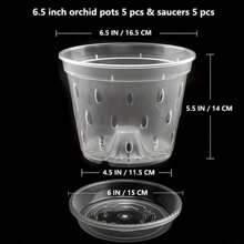 5 Packs Transparent Plastic Orchid Pots With Saucers For Air Circulation, Clear Plastic Planter For Orchid,Orchid Pot With Holes For Repotting Healthy Air Circulation And Water Drainage, Indoor & Outdoor Gardening, Home Decor