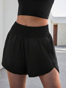 Women's Sports Shorts, High Waisted Running Shorts, Pocket Sports Shorts, Gym Elastic Exercise Shorts - 黑色 - 查看 4