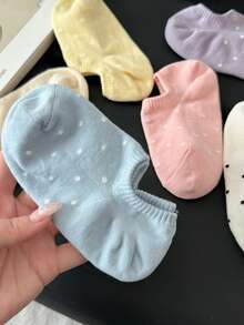 8 Pairs Random Simple Polka Dot Pattern Casual Comfortable Shallow No-Show Boat Socks - Multicolor - View 6