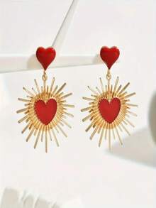 1 par de pendientes con forma de corazón exagerada, elegante y refinada, con acabado esmaltado y personalizado - Pendientes de corazón - Ver 5