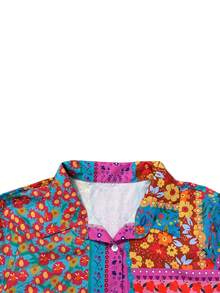 女士休闲/办公衬衫，波西米亚几何印花长袖上衣，春假必备 - 彩色 - 查看 4