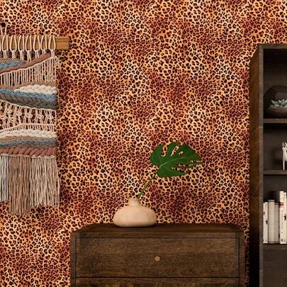 1 Roll Peel And Stick Leopard Print Wallpaper, Waterproof Vinyl Leopard Pattern Contact Paper For Dresser Drawers, Cabinets, Desks, Home Decor, Removable, 950*45cm/374*17.71inch