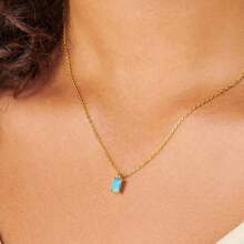 CIREY 18K Gold Plated Rectangle Birthstone Pendant Necklace With Colorful Cubic Zirconia For Women, Titanium Steel